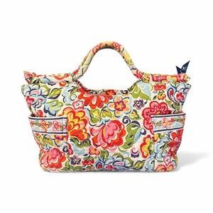 Vera Bradley Quilted Floral Multicolor Tote Hand Bag With Pockets